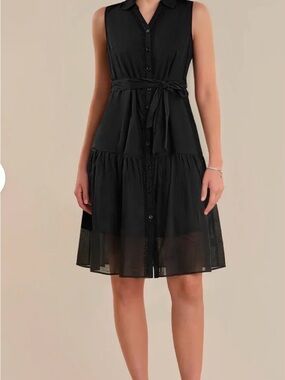 89th & Madison Black Sleeveless Button-Front Midi Dress with Waist Tie